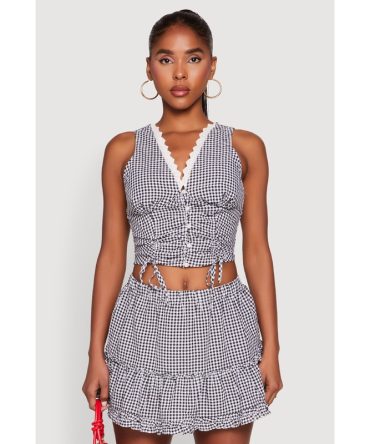 Almost Famous Gingham Button Front Crop Top