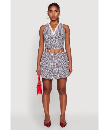 Almost Famous Gingham Ruffled Mini Skirt