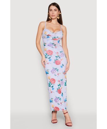 Almost Famous Mesh Cowl Neck Maxi Dress
