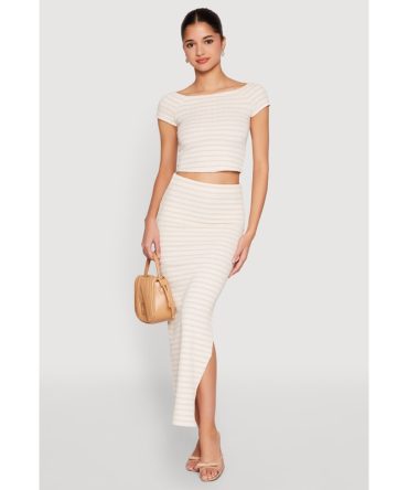 Almost Famous Striped Side Slit Skirt