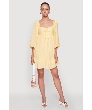 Chic Bubble Sleeve Smocked Back Peasant Dress