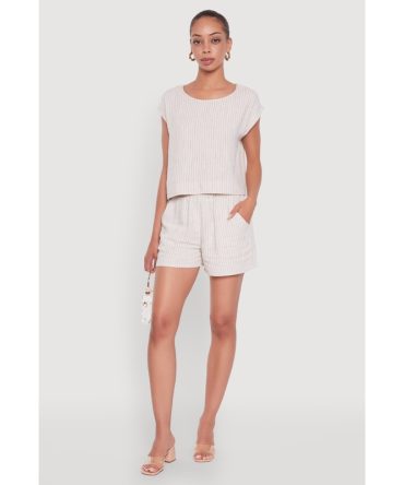 Chic Linen Pinstripe High Waisted Shorts
