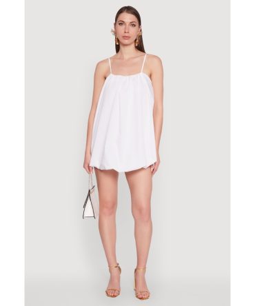 Chic Poplin Bubble Hem Spaghetti Strap Dress