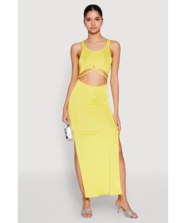 Cut Out Front Side Slit Maxi Dress