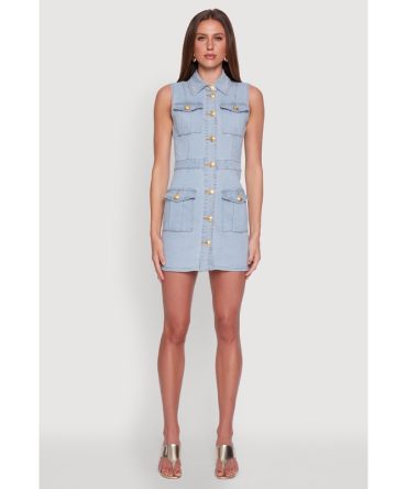 Daisy Sleeveless Button Front Denim Dress