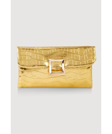 Faux Croc Envelope Clutch Bag
