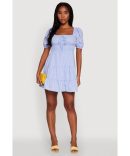 Toddler Girls Puff Sleeve Smocked Tie Waist Dress