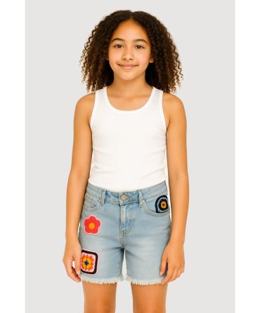 Girls Patch Graphic Denim Shorts
