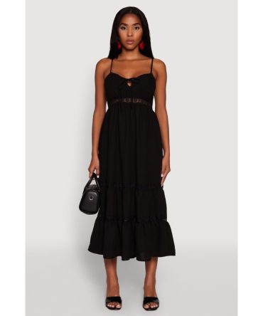 Haute Monde Gauze Knit Lace Detail Tiered Sundress