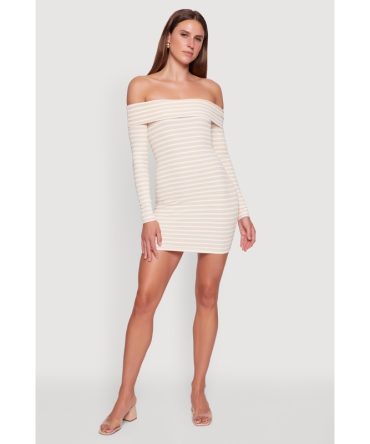 Iris Striped Off The Shoulder Mini Bodycon Dress
