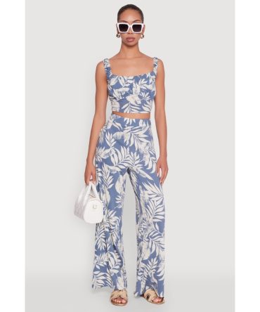 Iris Tropical Leaf Print High Waisted Palazzo Pants