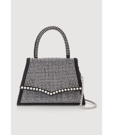 Rhinestone Studded Faux Leather Handbag