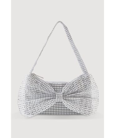 Rhinestone Studded Mesh Bow Handbag