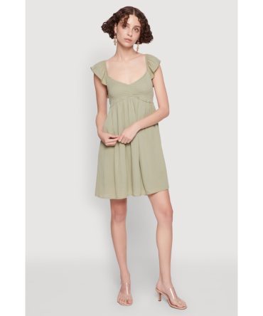 Smocked Flutter Sleeve Empire Waist Mini Dress