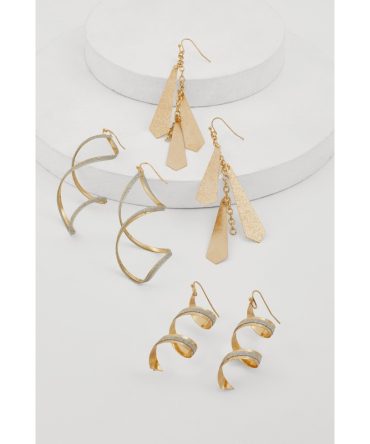 Spiral Geometric Drop Earring Trio