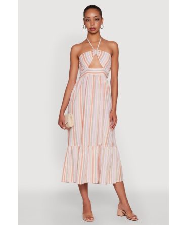 Spoon Jeans Striped Keyhole Halter Sundress