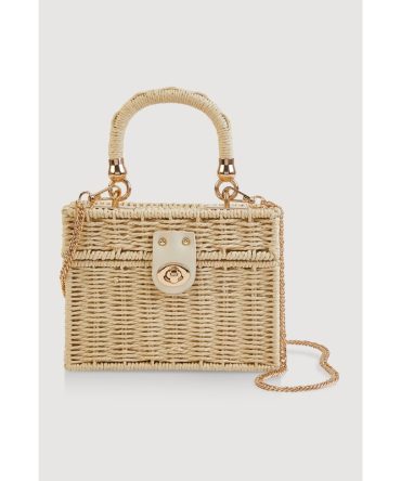Straw Convertible Top Handle Box Bag
