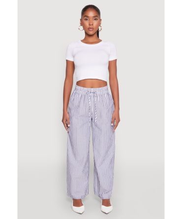 Striped Drawstring Wide Leg Pants