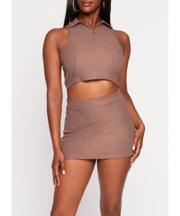 Textured Knit Sleeveless Polo Shirt
