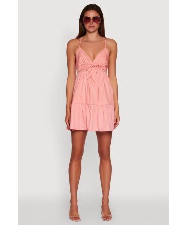 Tiered Sleeveless Mini Dress with Crochet Details