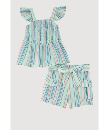 Toddler Girls Gauze Knit Ruffle Strap Top and Shorts Set