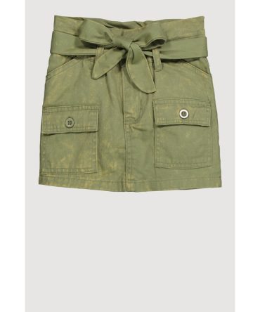 Toddler Girls Paper Bag Waist Denim Skirt with Tie Waist Belt