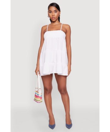 Trendy Crepe Knit Spaghetti Strap Tiered Dress