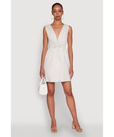 Trendy Faux Drawstring Smocked Waist Dress