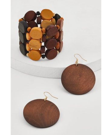 Wooden Stretch Bracelet and Drop Earrings Set