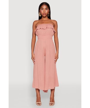 Almost Famous Ruffle Overlay Smocked Waist Jumpsuit