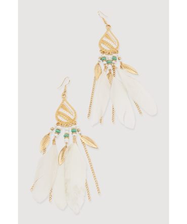 Beaded Feather Drop Earrings