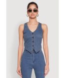 Button Front Denim Vest