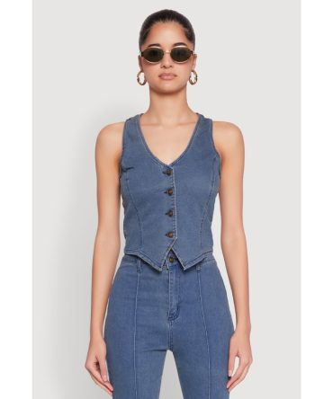 Button Front Denim Vest