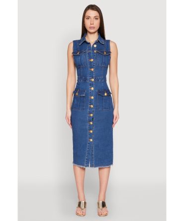 Daisy Denim Sleeveless Utility Midi Dress