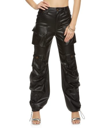 Faux Leather High Waist Cargo Pants