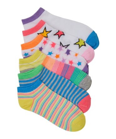 Girls 6 Pack Assorted Print Ankle Socks