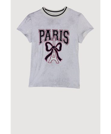 Girls Paris Eiffel Tower Bow Graphic Short Sleeve Top