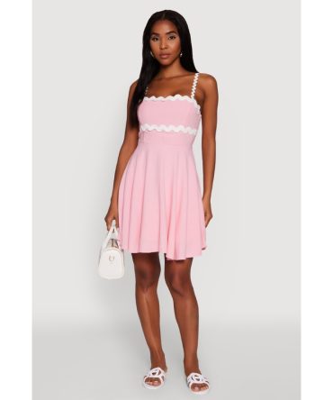 Iris Wavy Contrast Trim Square Neck Mini Dress