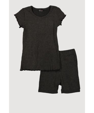 Little Girls Lettuce Edge Rib Knit Tee and Shorts