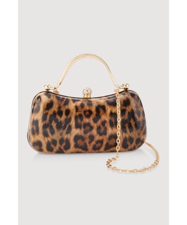 Rhinestone Top Handle Leopard Print Purse
