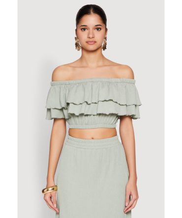 Tiered Off the Shoulder Crop Top