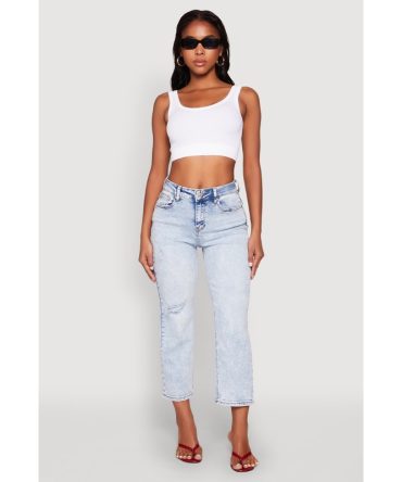 WAX Distressed Straight Leg Capri Jeans