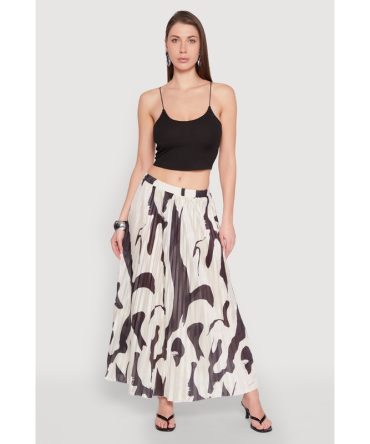 Abstract Print Plisse Maxi Skirt