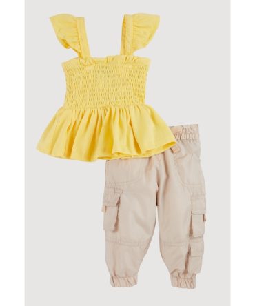Baby Girls 0-9M Flutter Sleeve Peplum Top and Cargo Joggers