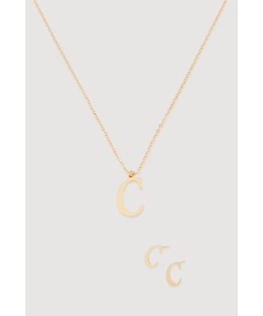 C Initial Necklace and Stud Earrings Set