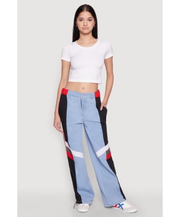 Color Block Wide Leg Denim Joggers