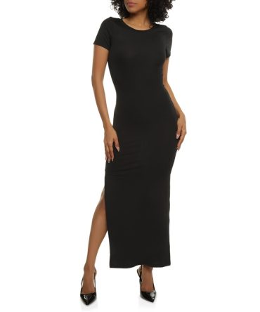 Crew Neck Side Slit Maxi Dress
