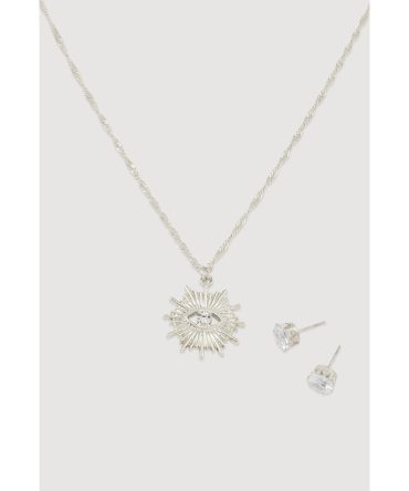 Cubic Zirconia Charm Necklace and Stud Earrings