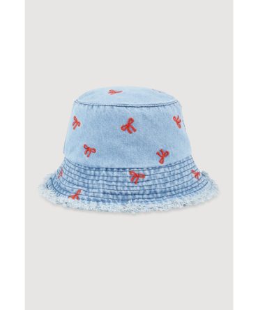 Embroidered Bows Denim Bucket Hat
