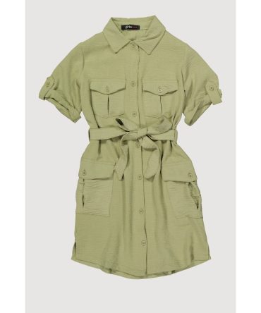Girls Airy Utility Shirt Dress